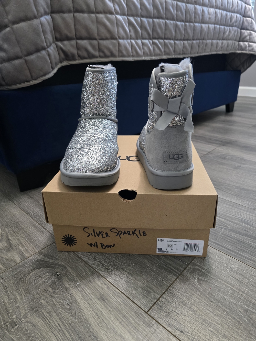 UGG Women's Silver Glitter Bow Boots